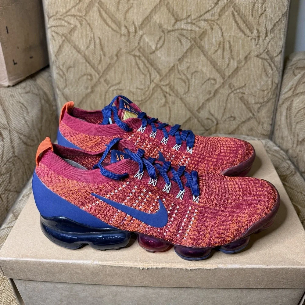 Nike Air Vapormax Flynit 3 Noble Red Blue Void AJ6900-600 Men's 10.5 Sneakers